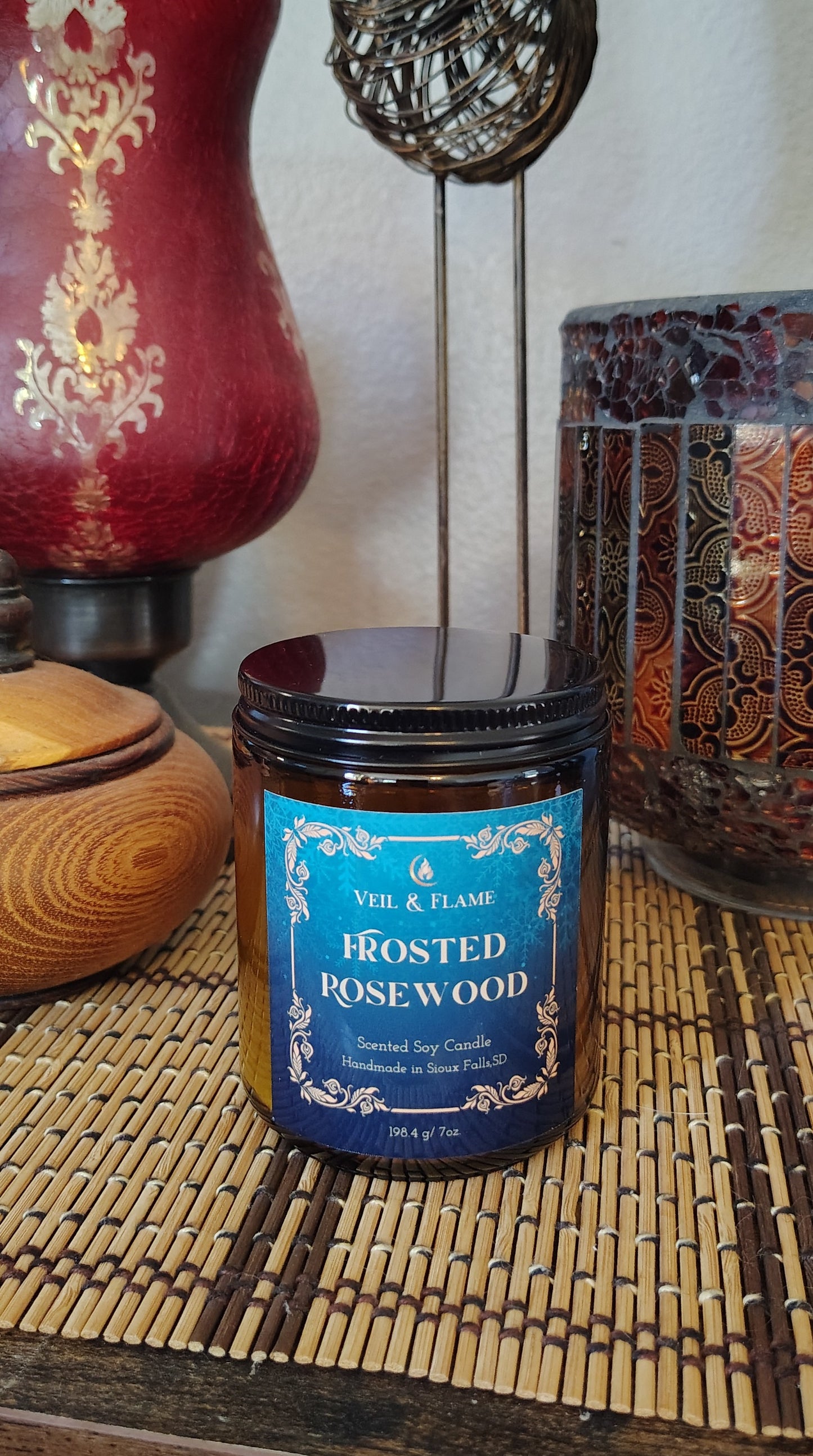 Frosted Rosewood Candle – Winter Forest Scent Citrus & Cedar Soy Candle