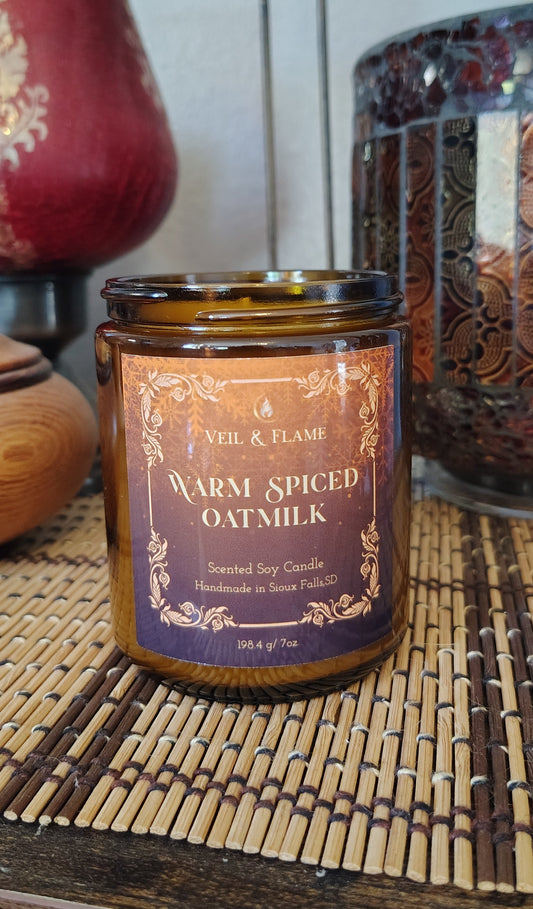 Warm Spiced Oat Milk Candle – Cozy Vanilla Cinnamon Scent Holiday Comfort Soy Candle