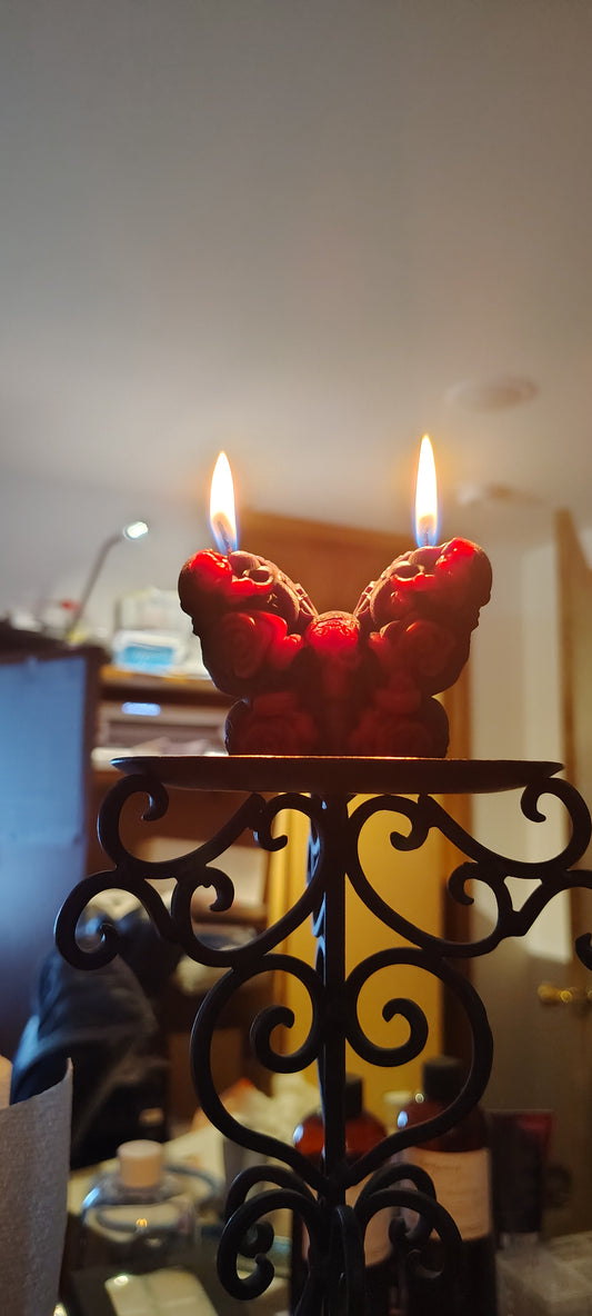 Skull Butterfly Candle – Dual Wick Gothic Centerpiece