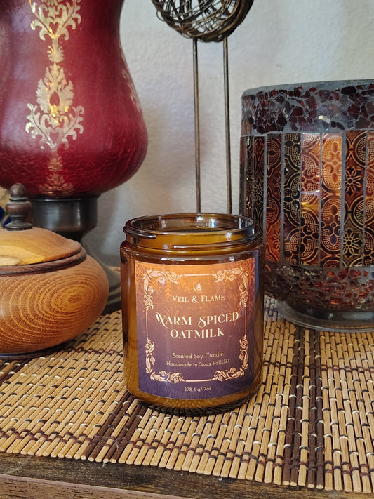 Warm Spiced Oat Milk Candle – Cozy Vanilla Cinnamon Scent  Holiday Comfort Soy Candle