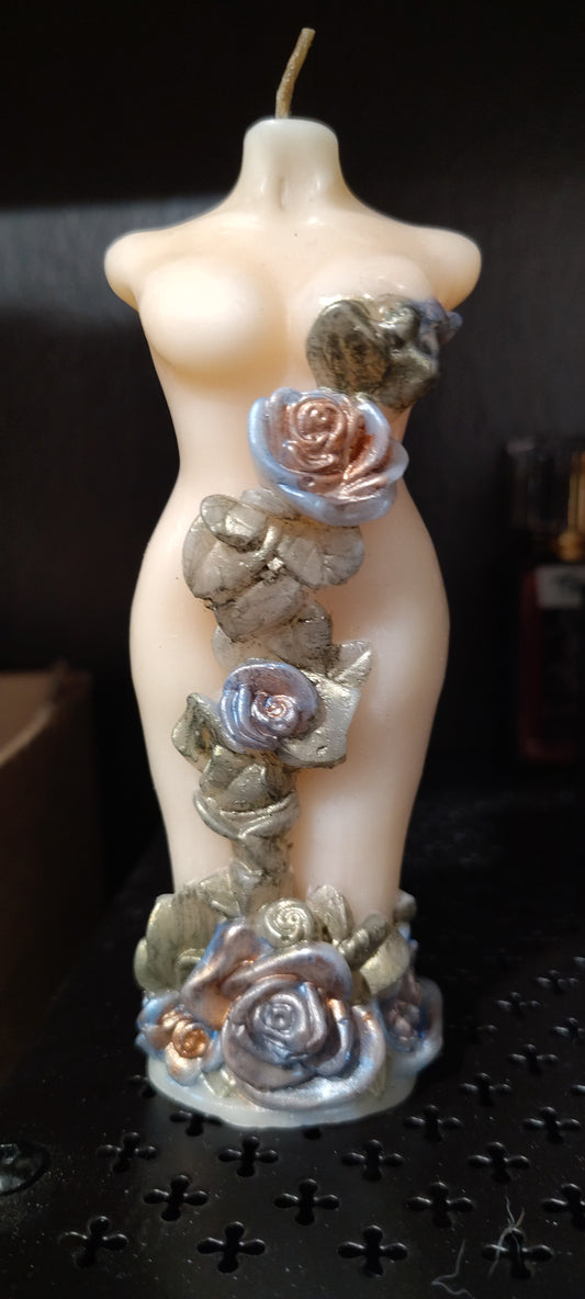 Feminine Figure - blue and copper florals